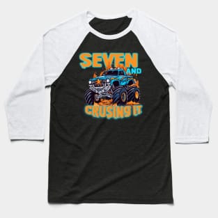 Seven Birthday Boy's Monster Truck Racing B-day Gift For Kids Tollder Baseball T-Shirt